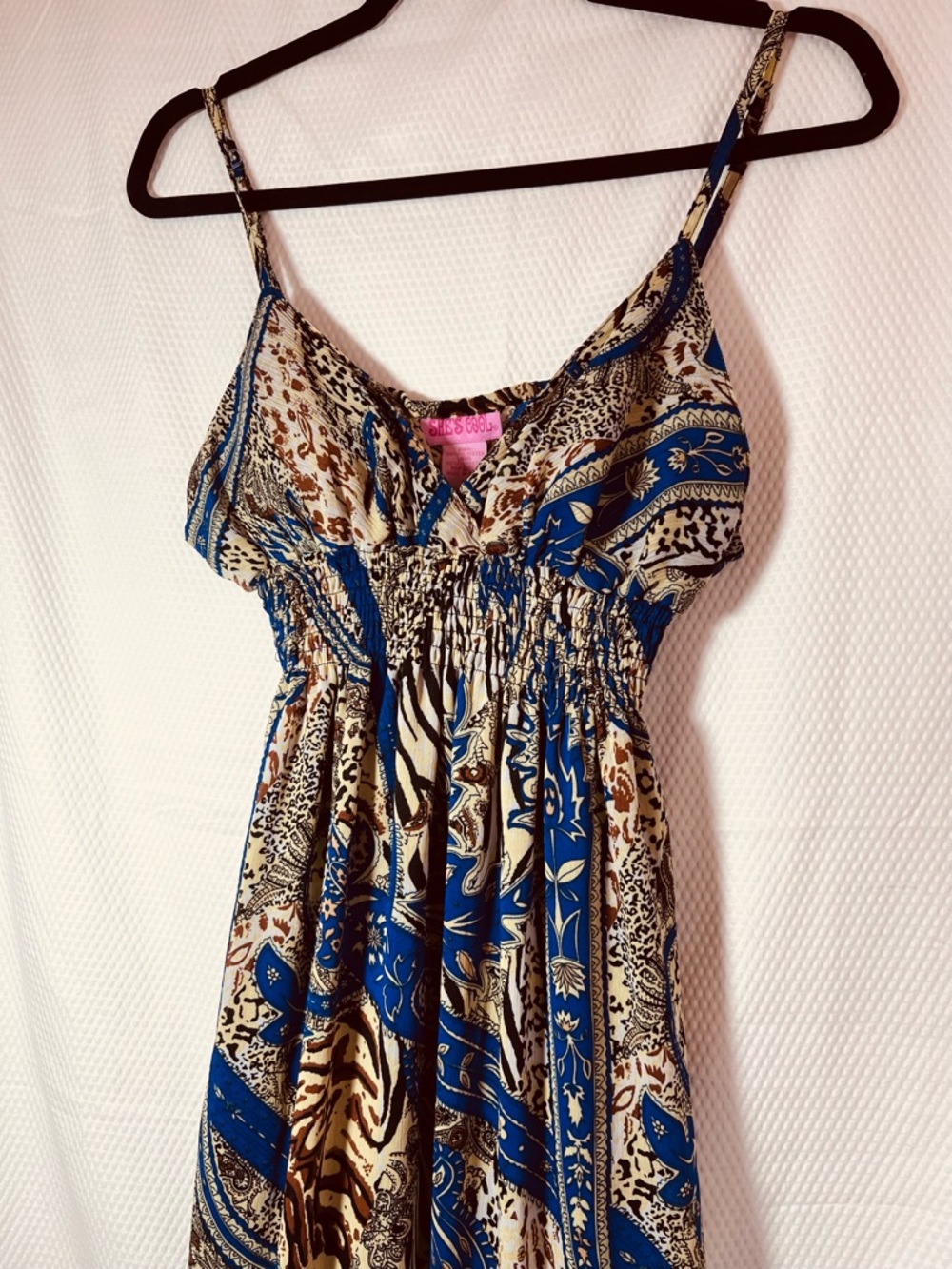 Boho Blue and Brown Printed Maxi Dress